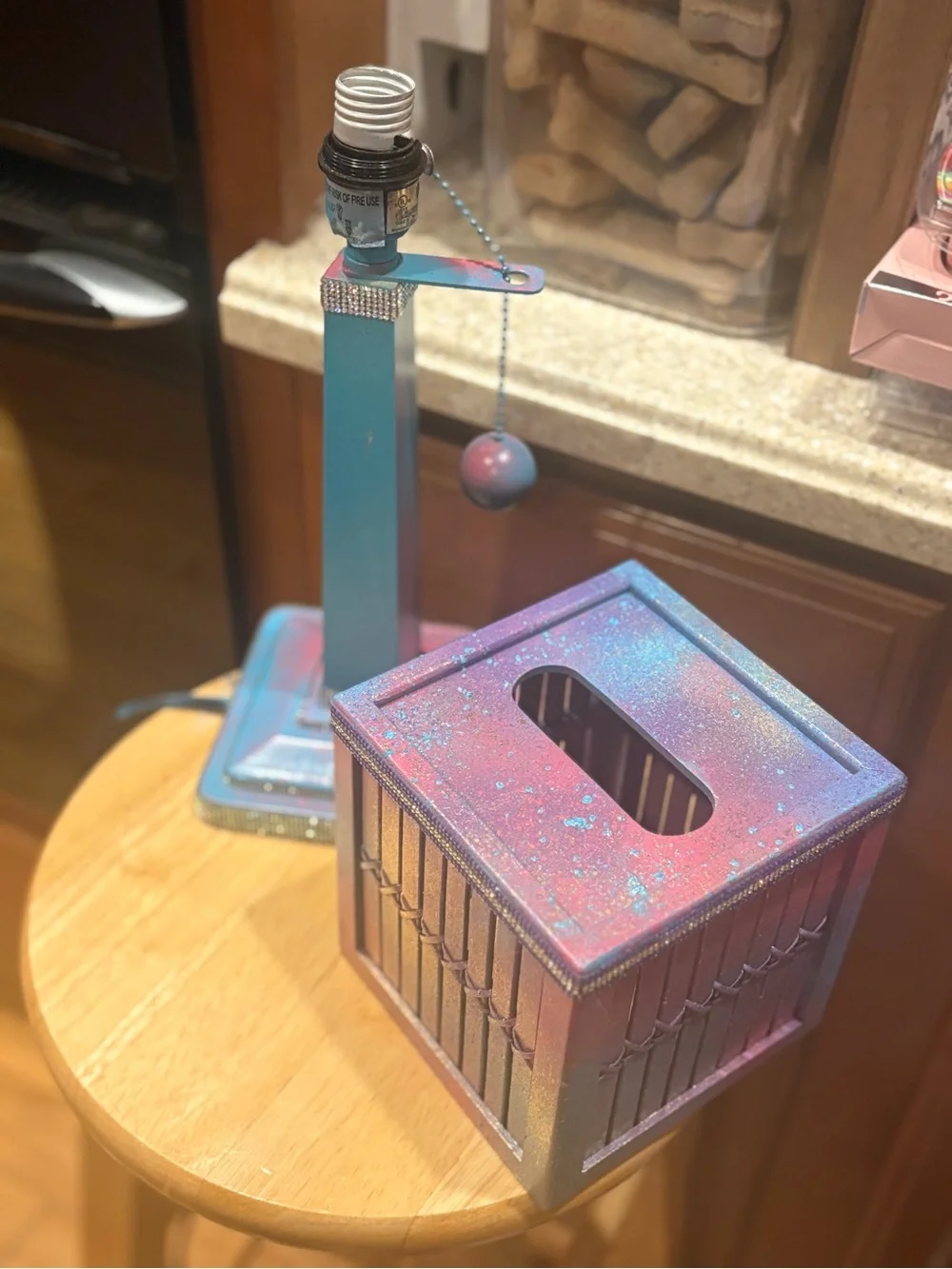 Pastel Ombre Tissue Box Cover-wood-Rhinestone trim accents-FREE GIFT to match!